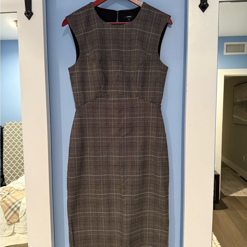 Express Gray Plaid Midi Dress